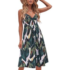 NWOT VOTEPRETTY Floral Sundress V Neck Tie Front SpaghettiStrap Dress w/Pockets